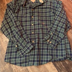 Tommy Hilfiger Vtg Blue & Green Plaid Flannel Shirt Sz L